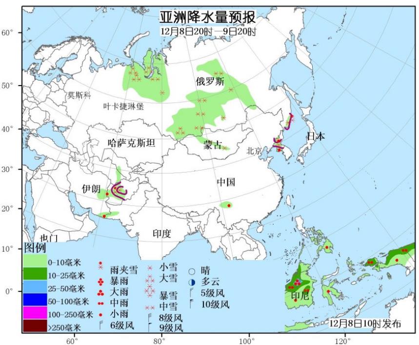 12月8日国外天气预报 北欧及南欧东南部等地有较强雨雪