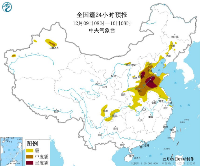 全国雾霾预报：河北山东四川大雾华北霾天气持续