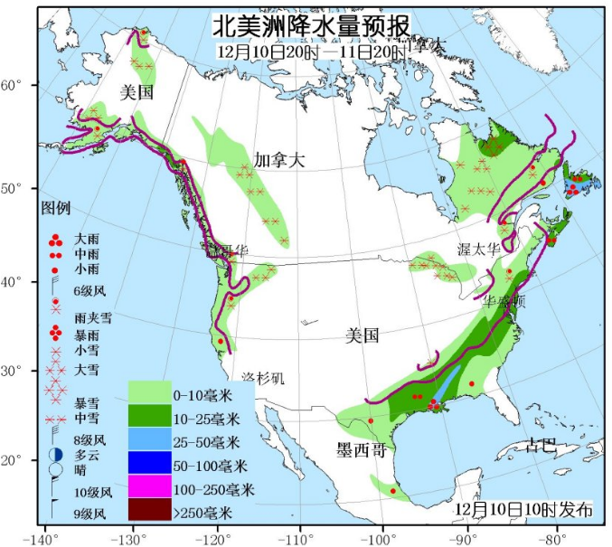 12月10日国外天气预报 北欧和南欧东南部又有强雨雪来袭