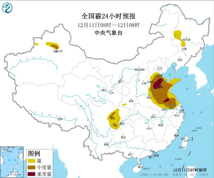 全国雾霾预报：江淮江汉雾霾天气仍持续