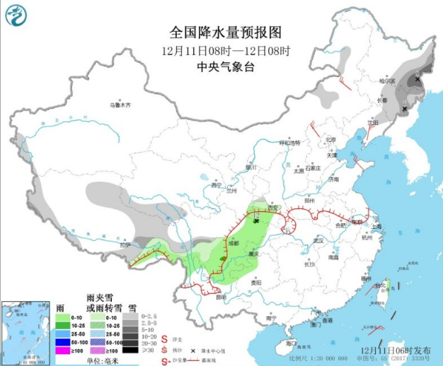 东北和内蒙古现小到中雪和降温 华北黄淮江淮雾霾减弱