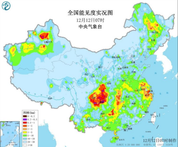 华北黄淮雾霾天卷土重来 西藏部分地区出现大暴雪