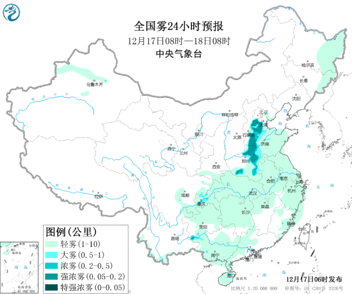 全国雾霾预报：无雾霾但重庆山东广西等地有大雾