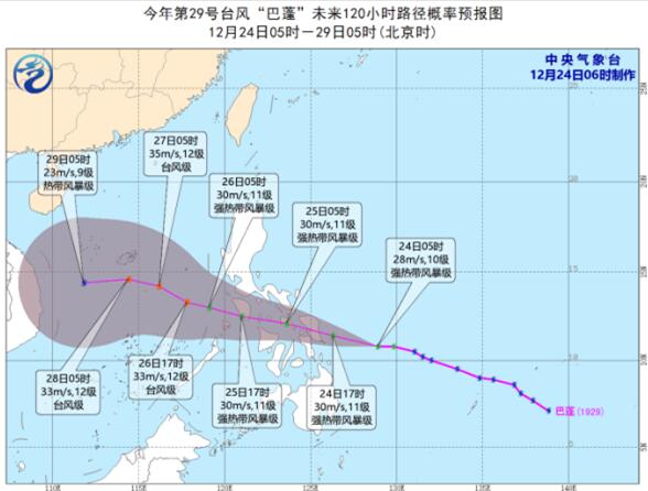 第29号台风最新路径图 台风“巴蓬”风力增强至10级目标菲律宾