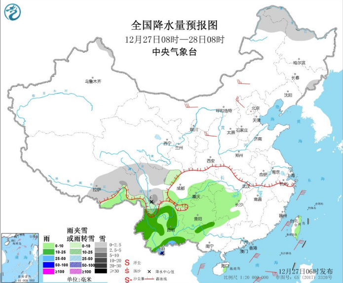 冷空气袭来0℃低温线向南扩张 江南阴雨再起西南雨水最强