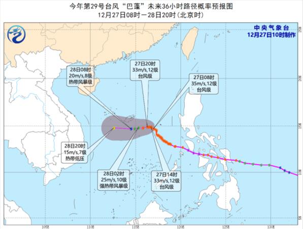 29号台风最新消息实时路径图今天 台风“巴蓬”预计29日前后在减弱消失