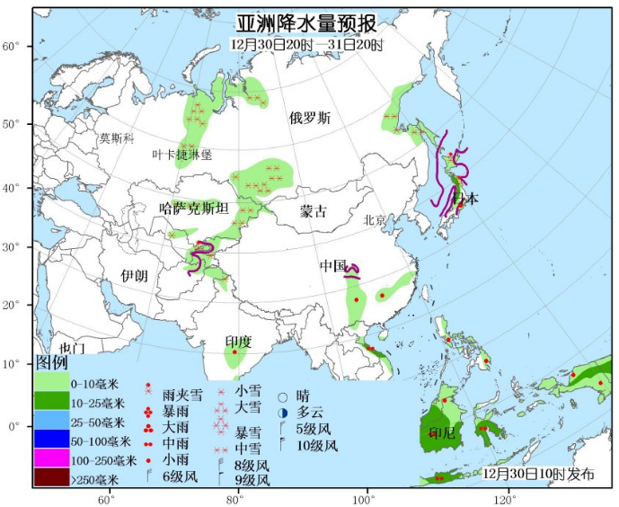 12月30日国外天气预报 北美西北和东北部雨雪较强