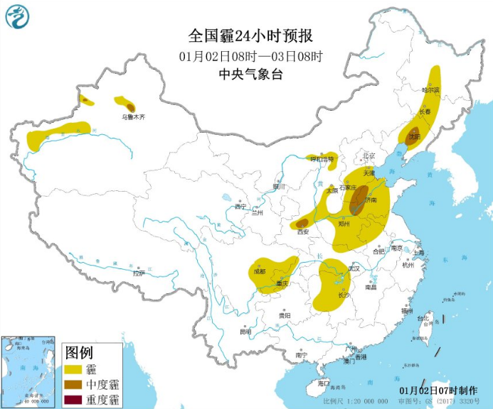 全国雾霾预报：华北黄淮和汾渭平原雾霾发展