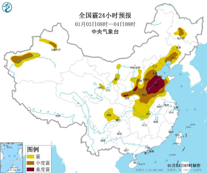 全国雾霾预报：河北山东河南将出现重度霾