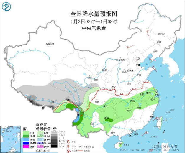 西北华北黄淮都有雨雪 西藏中到大雪云南大雨