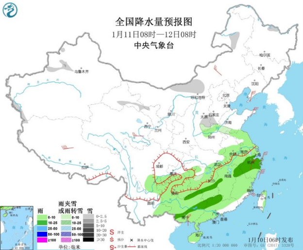 黄淮以南出现大范围降水 西北中东部华北有小到中雪