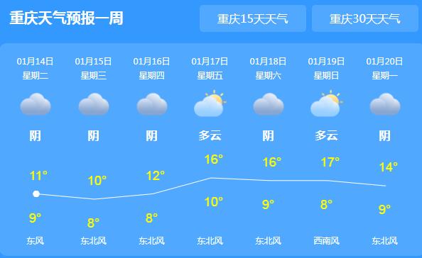 未来三天重庆阴雨难见阳光 主城区气温10℃体感湿冷
