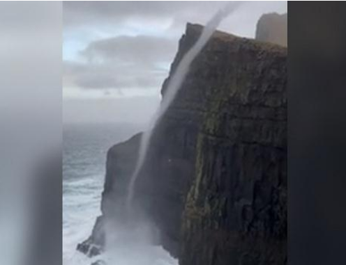 丹麦反重力瀑布现场实拍图 海水冲上470米绝壁