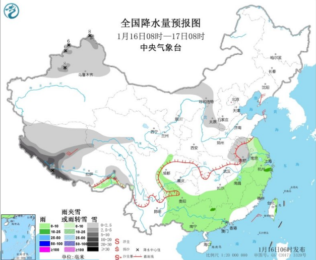 黄淮东南部江淮仍有小到中雪 新疆西藏青海等地也有雪