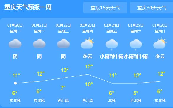 重庆再度回归阴雨天气 主城区气温最高仅有12℃