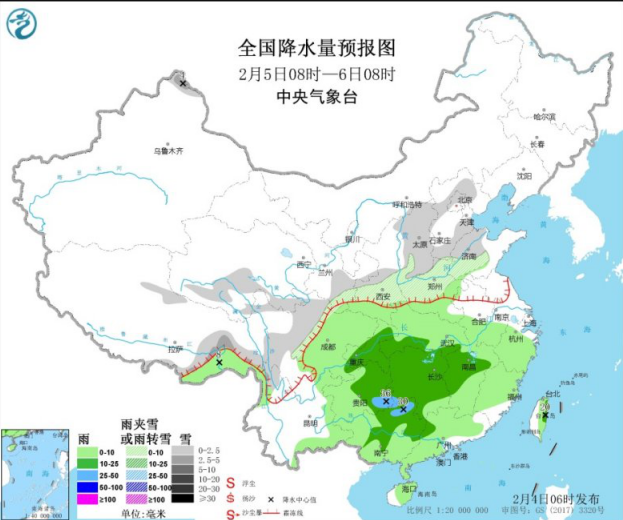 5日起南方地区将有较强降水 华北黄淮等地有雨夹雪天气