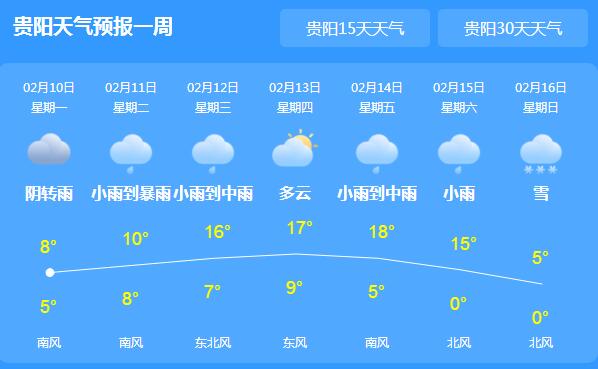 冷空气频繁贵阳气温跌至11℃ 未来三天全省多阵雨