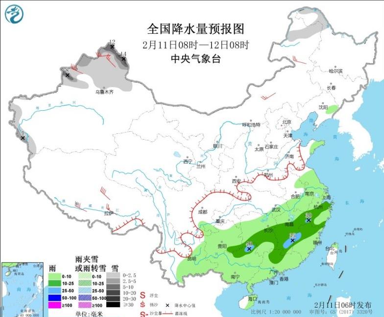 春运天气：华南江南中到大雨来袭华北黄淮能见度差