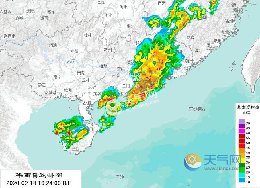 大量黄色橙色乃至局地红色雷达回波在华南沿海肆虐,这代表着激烈天气