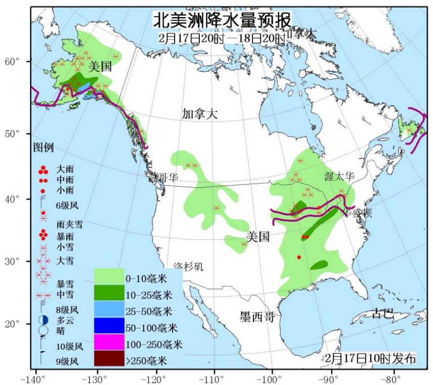 2月17日国外天气预报 欧洲西部依然风力较大