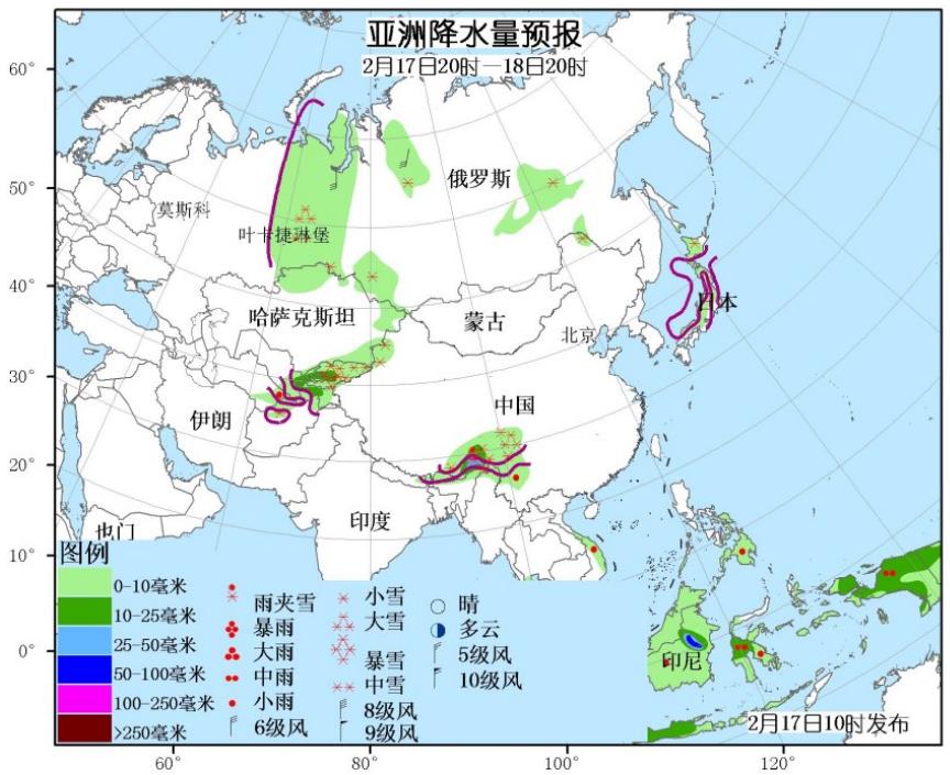 2月17日国外天气预报 欧洲西部依然风力较大