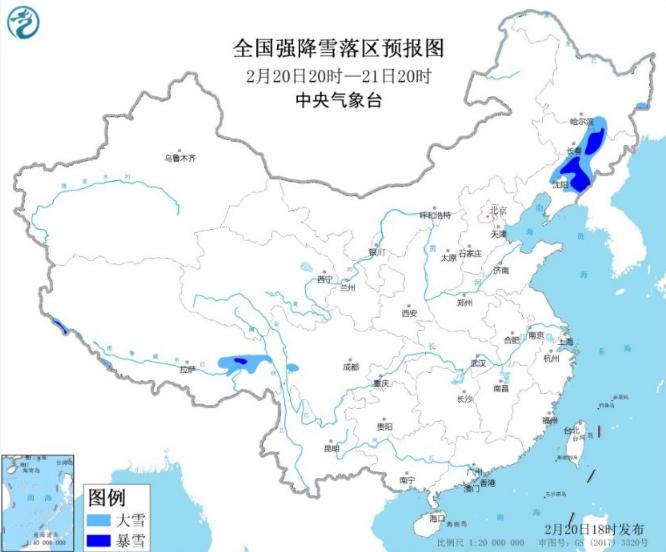 暴雪蓝色预警最新发布：黑吉辽和西藏将有大到暴雪