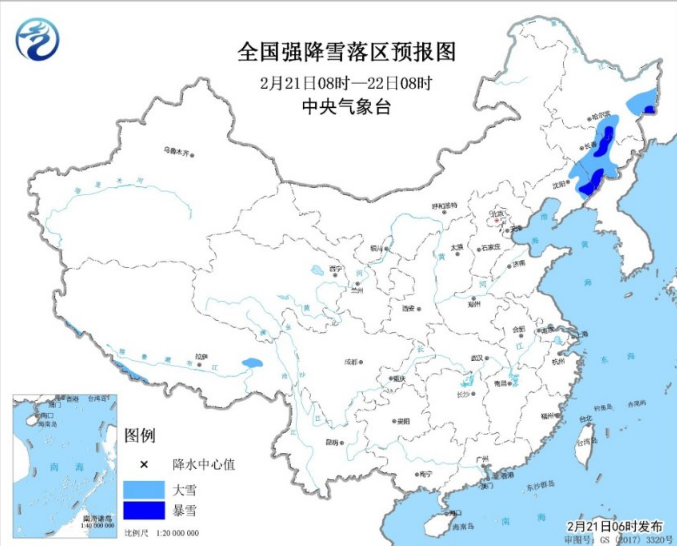 暴雪蓝色预警：黑吉辽和西藏新增积雪5～15厘米