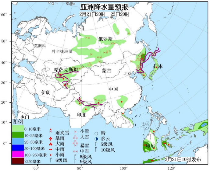 2月21日国外天气预报 美洲西北部和南部雨雪强