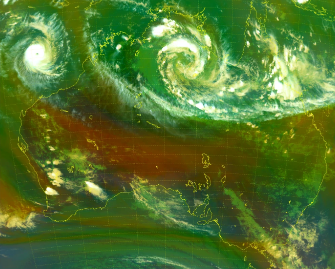 澳大利亚双台风卫星云图 埃斯特和费迪南德正在发展
