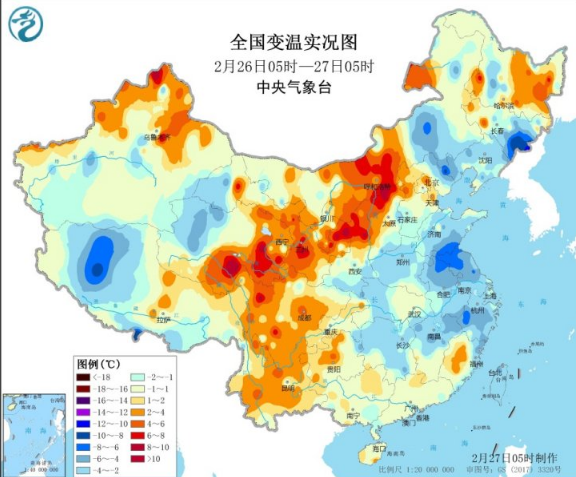 华北气温起伏剧烈 中东部地区雨雪今天达到最强