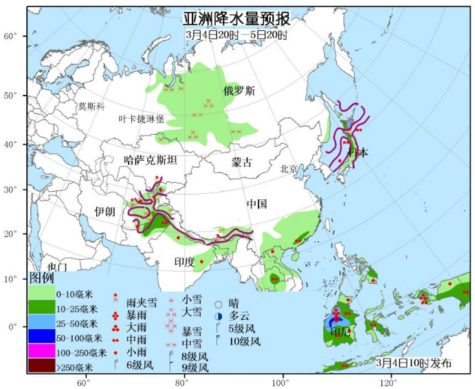 3月4日国外天气预报 大洋洲中东部有强降雨来袭