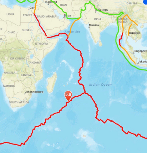 印度洋地震最新消息 西南印度洋海岭发生一次5.9级地震