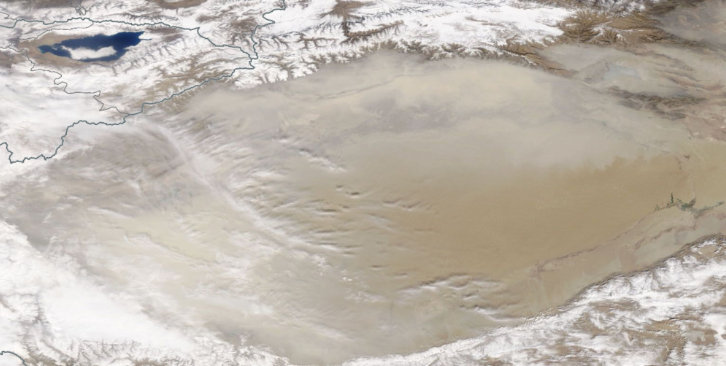 卫星天眼看中国沙尘天气 冷空气南下西北掀起风沙