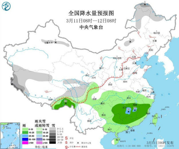 华北黄淮气温波动起伏剧烈 暴雨突袭江南华南等地