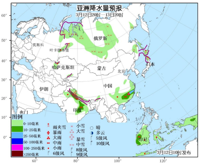 3月12日国外天气预报 亚洲北部较强降雪袭来