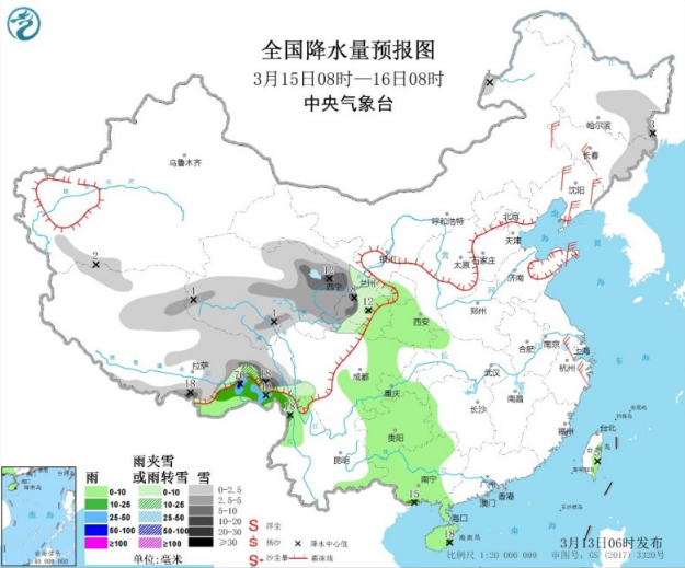 青藏高原自西向东出现小到中雪 中东部降温4-6℃