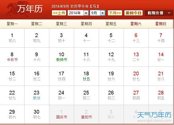日历表2014农历 2014年日历带农历