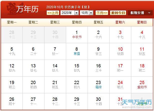 2020年农历阳历表 2020年日历表图（图）