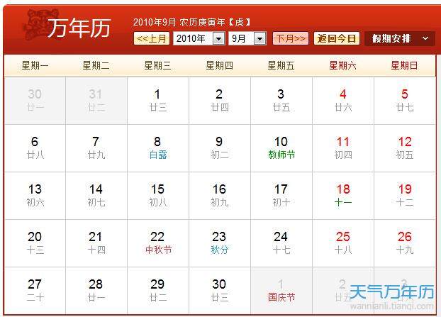 2010年农历阳历表[图]