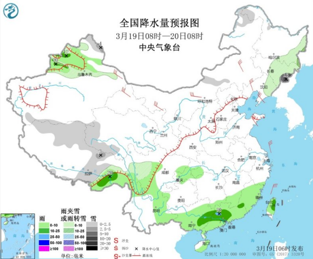 东北黄淮8级大风来袭 华南降水减弱广西广东大雨