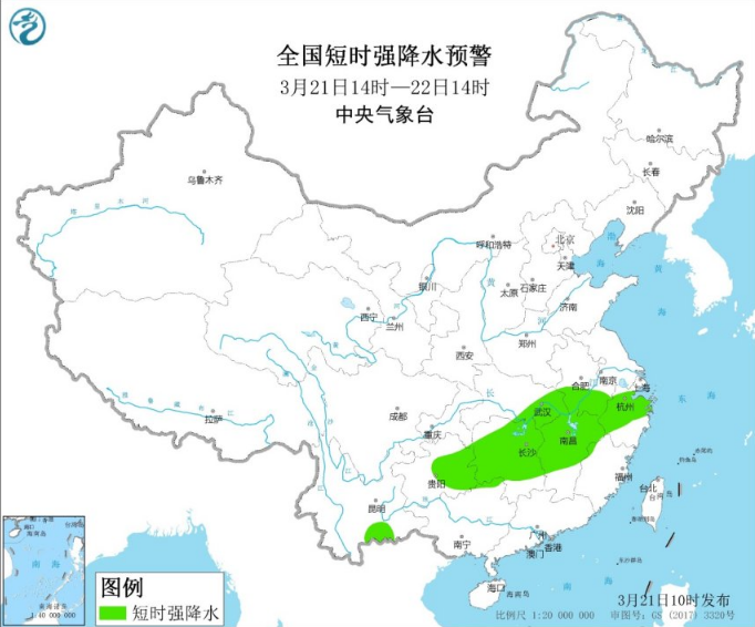 强对流蓝色预警：江西云南广西有雷暴冰雹贵州有大雨