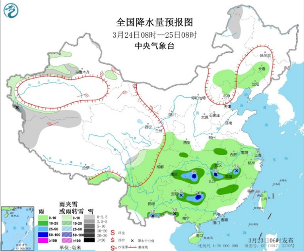 广西北部和江南现大雨 福建广东贵州等地有雷暴冰雹