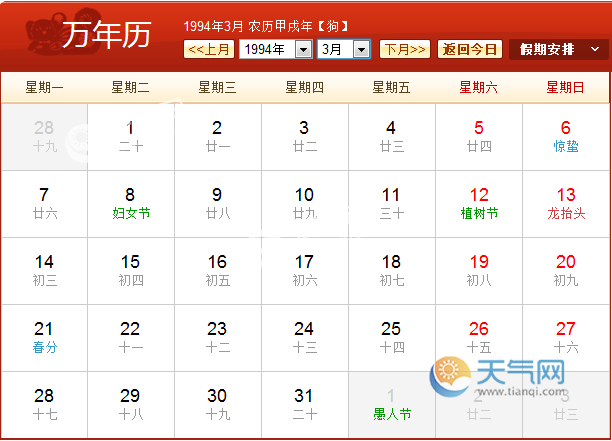 1988年农历阳历表 1988年阴历阳历对照表