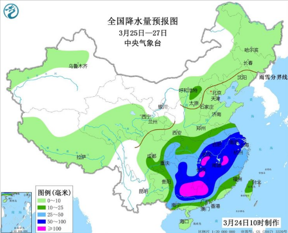 中东部25日起迎大范围降雨降温天气 风雨范围影响很广