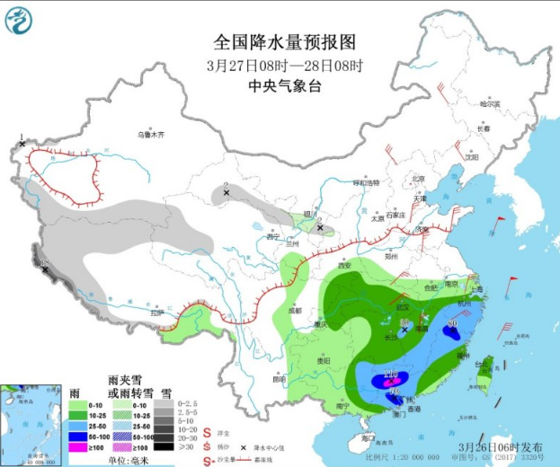 强冷空气持续影响中国大部 华南江南现强降雨