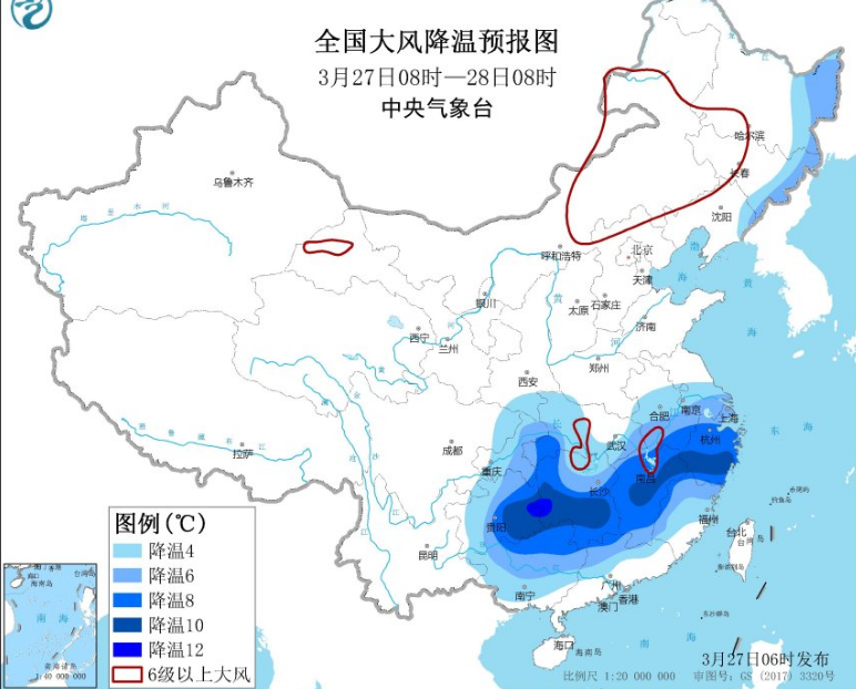 冷空气攻入长江中下游以南 华南江南要防范强对流