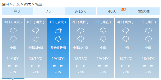 广东未来三天雨水仍盘踞于北部 粤北韶关等地大雨
