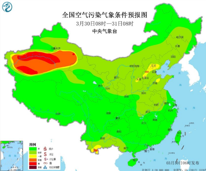 全国雾霾预报：华北中部汾渭平原出现雾霾