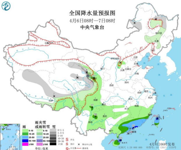 云南华南等地有中到大雨 甘肃西部将有雨夹雪天气
