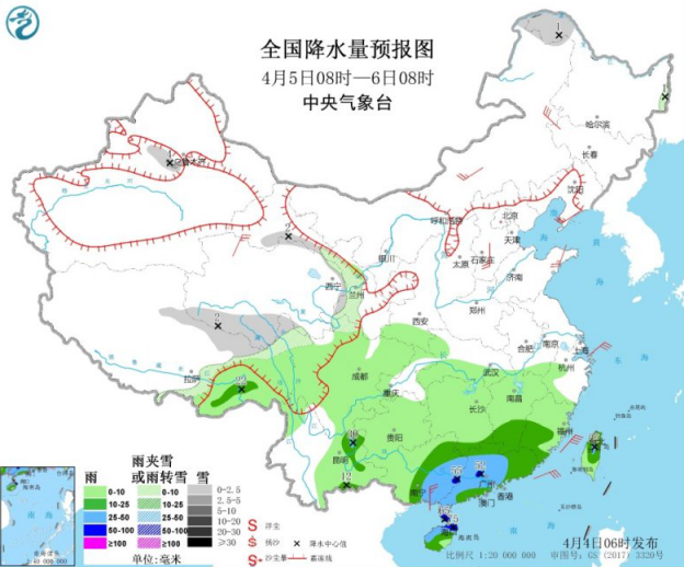 云南华南等地有中到大雨 甘肃西部将有雨夹雪天气